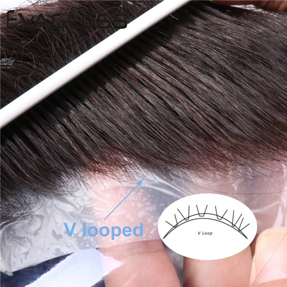 Male Human Hair Wig 0.03-0.04mm Full PU Mens Toupee Hair Unit Full Pu Replacement System