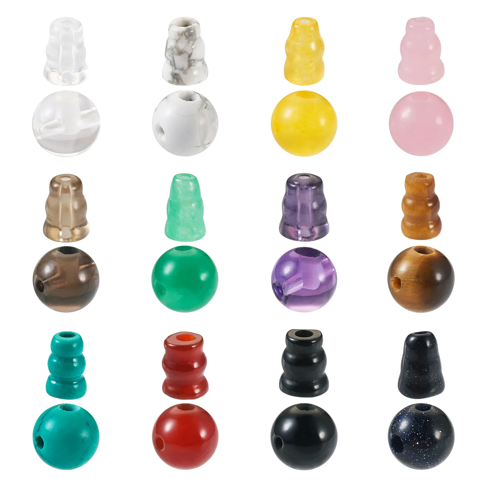 

12 Sets 3 Hole Guru Beads Natural & Synthetic Mixed Gemstone Buddhist Bead T-Drilled for Buddha Beacelet Jewelry Making Findings