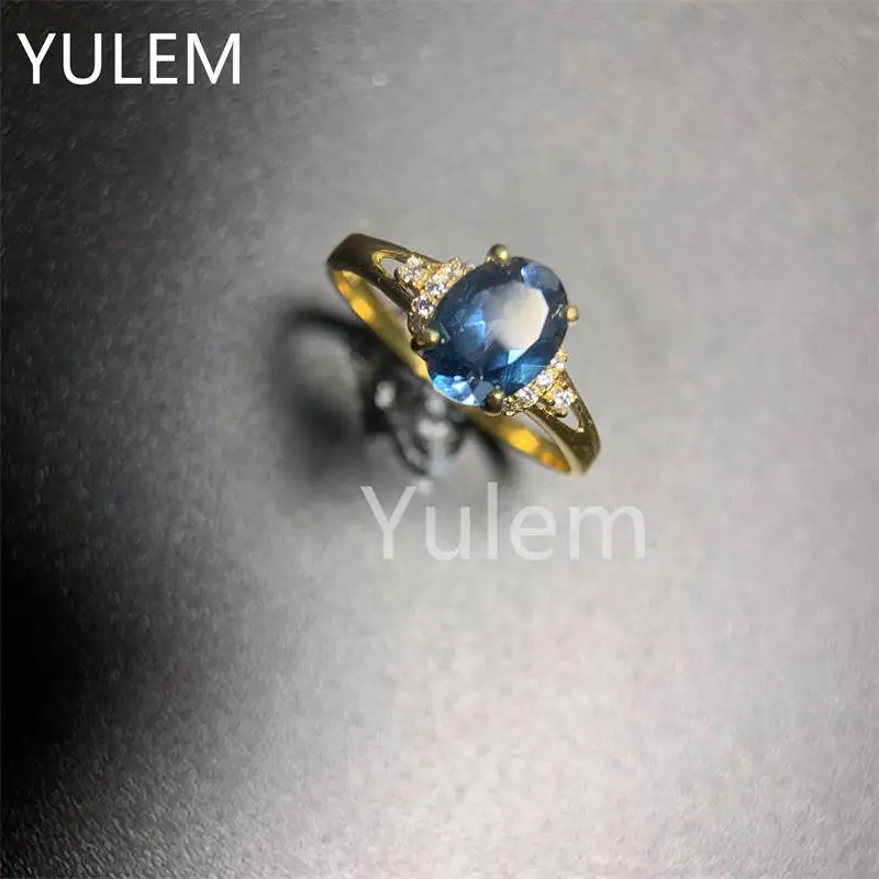 여성용 천연 런던 블루 토파즈 보석, 트렌디 반지, 진짜 , 고급 주얼리 탄생석 선물, 6*8mm