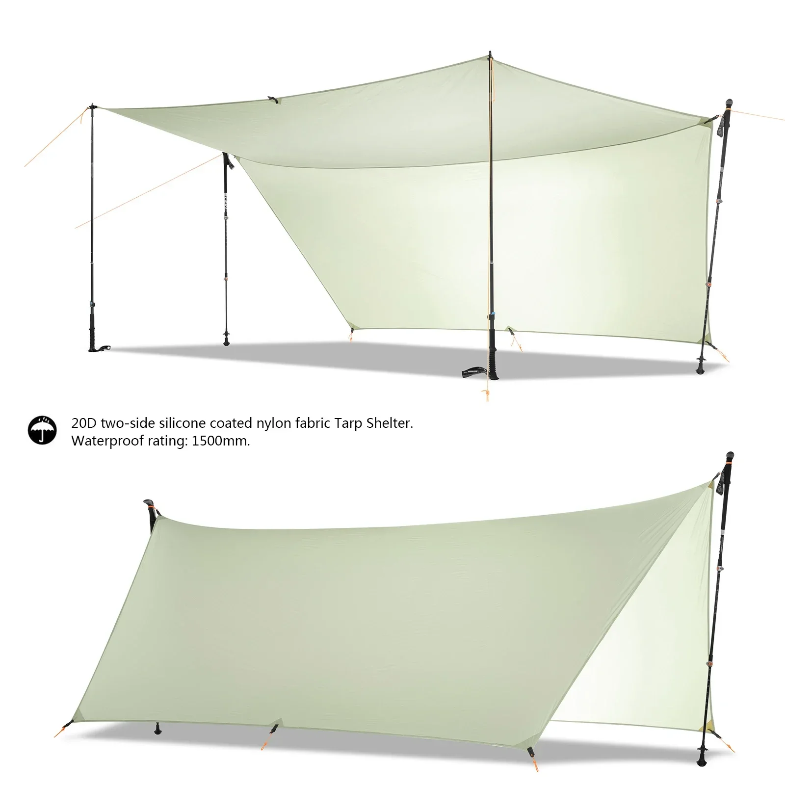 450g 20D Two-Sided Silicone Coated Nylon Tarp Ultralight Sun Shelter Beach Tent Pergola Awning Canopy Rainfly Camping Sunshelter