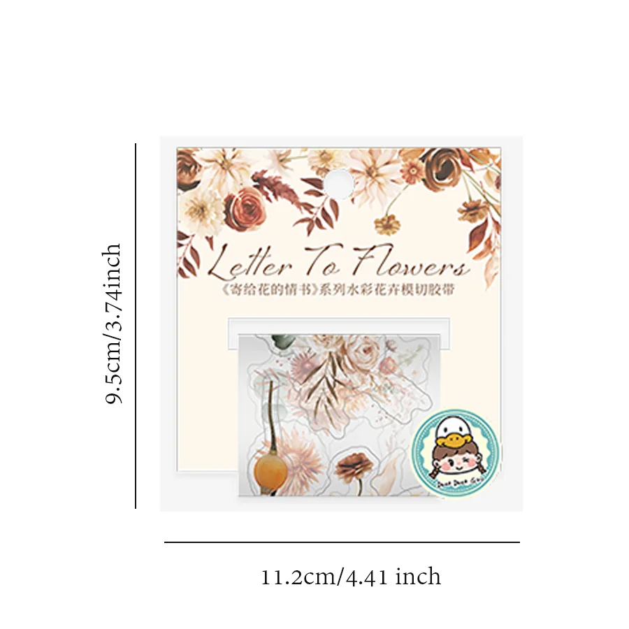 Mr. Paper 3Rolls/bag watercolor flowers die-cut matte PET tape beauty tape DIY handbook scrapbook envelope 6