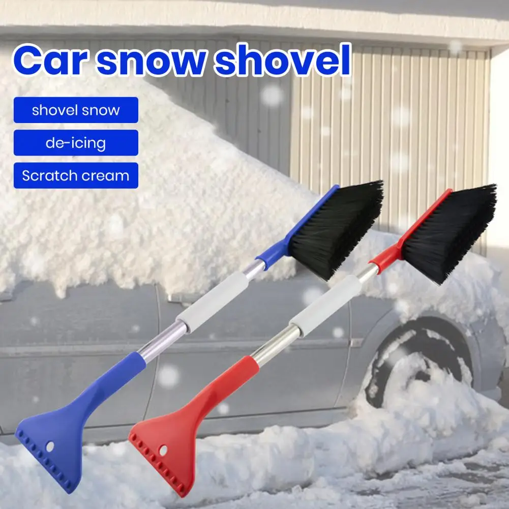 Car Snow Brush Ice Scraper Aluminum Alloy Long Handle EVA Sponge Grip Flexible Nylon Bristles Auto Windshield Snow Removal Broom