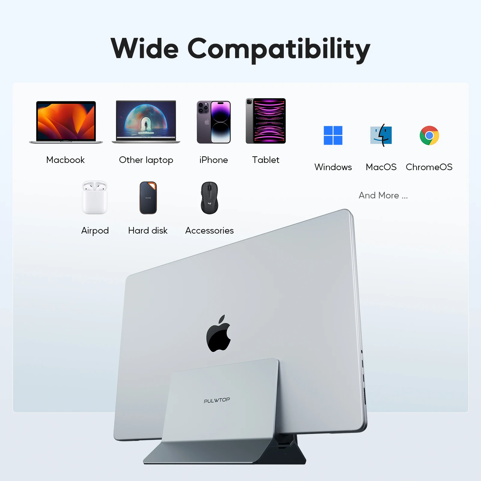 PULWTOP Vertical USB C Docking Station  with 4K@60Hz HDMI, 3 USB, SD/TF, PD3.0, RJ45, 3.5mm Audio for MacBook Pro/Air,Laptop 6
