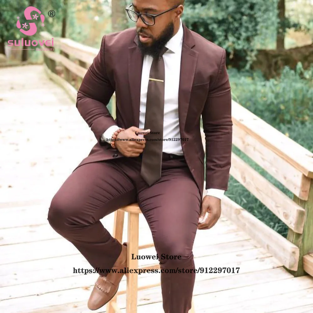 Fashion Wedding Suit For Men Slim Fit 2 Piece Jacket Pants Set Formal African Groom Tuxedo Business Blazer Costume Homme Mariage