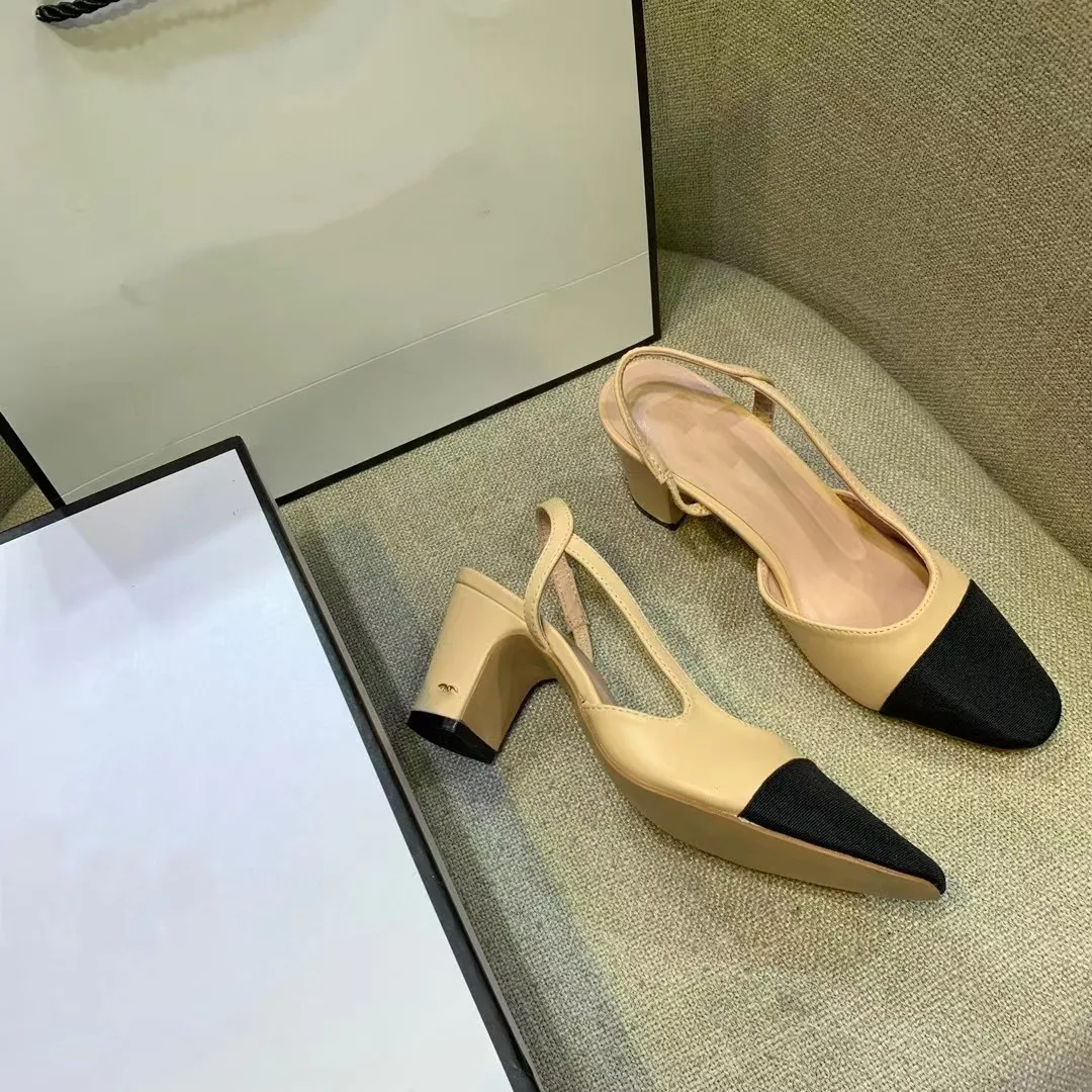 2024 Flat Sole Single Shoes, Genuine Leather Color Matching French Flat Sole Thick Heel High Heels, Single Shoes, Comfortable