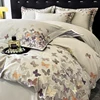 100% Cotton Luxury Butterfly Embroidery Bedding Set Queen King Size Duvet Cover Set Bed Sheet Fitted Sheet Pillowcases 4Pcs 4