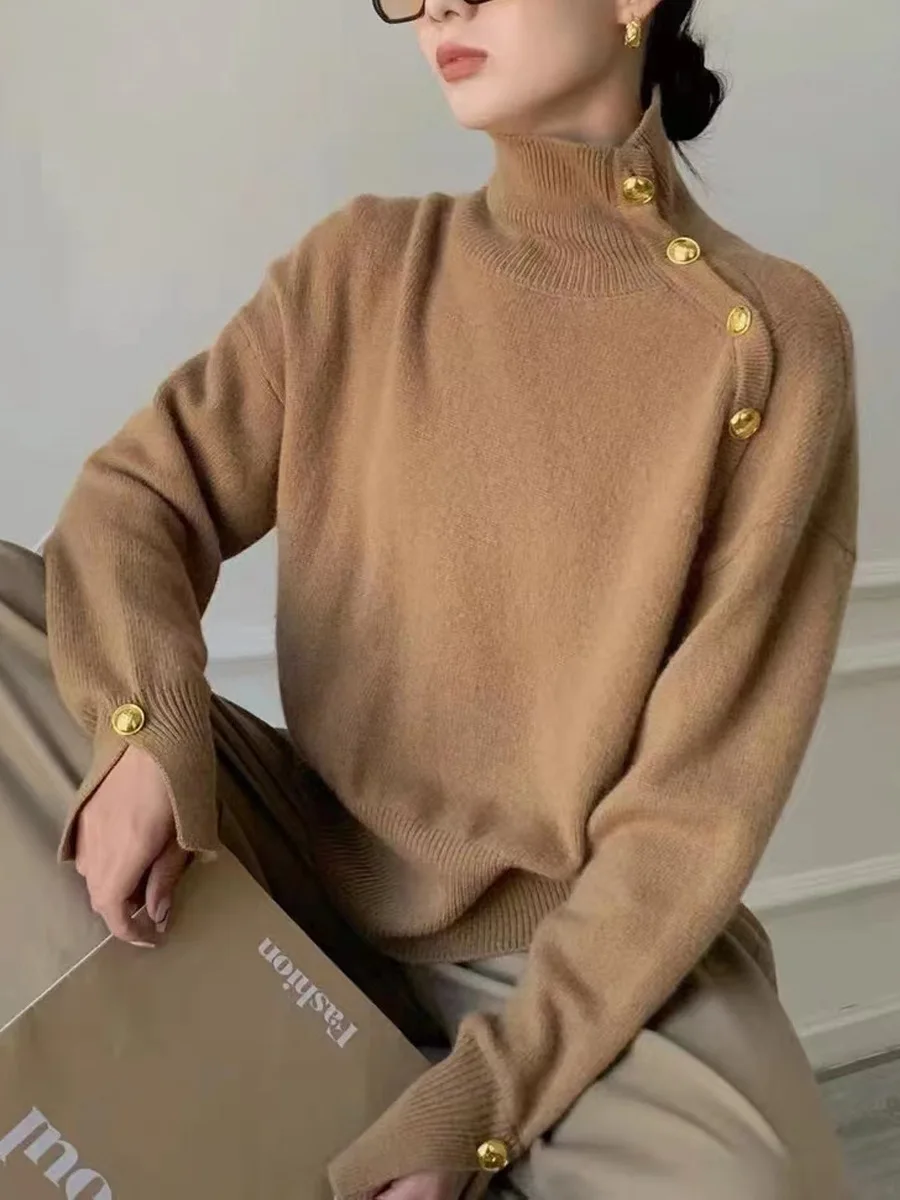 

Wool Turtleneck Jumper Women Autumn Winter Spring Knitted Loose Long Sleeve Sweater Pullover Simple Basic Jumpers Long Sweater