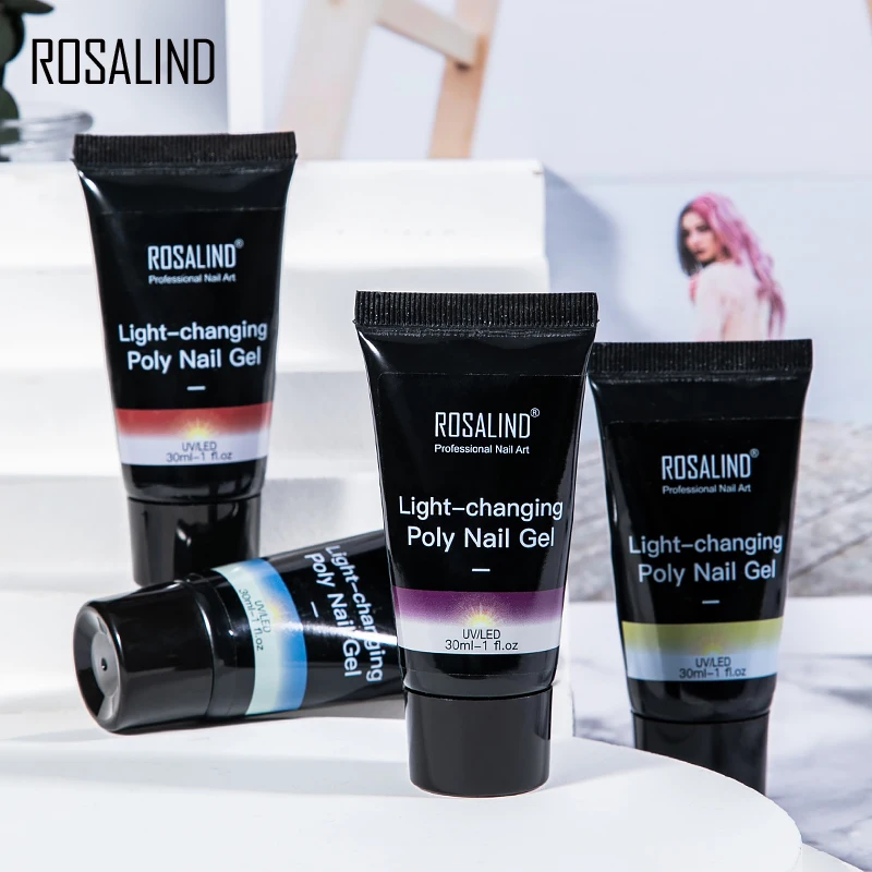 ROSALIND Poly UV Nail Gel 15ml/30ml Pure Color Acrylic Extension Builder Vernis Semi Permanent Crystal Quick Nail Gel Art Design 6