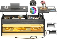 Coffee Table,Lift Top Coffee Table with Storage,LED Light&Power Outlet and Hidden Compartment,Retro Center Table for Living Room 1