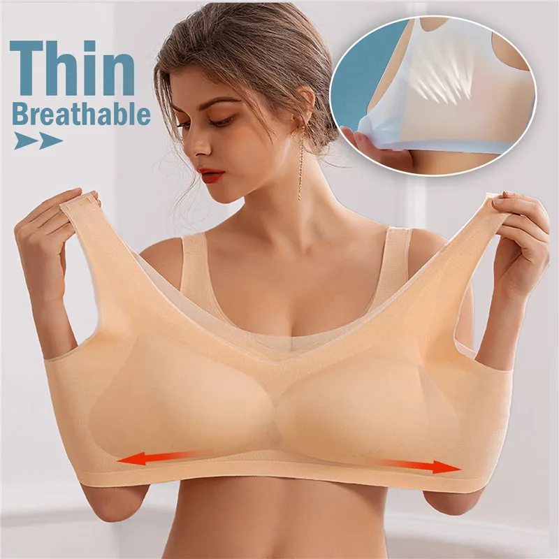 2pcs Ultra Thin Summer Comfort Ice Silk Bra In Plus Size, Women's