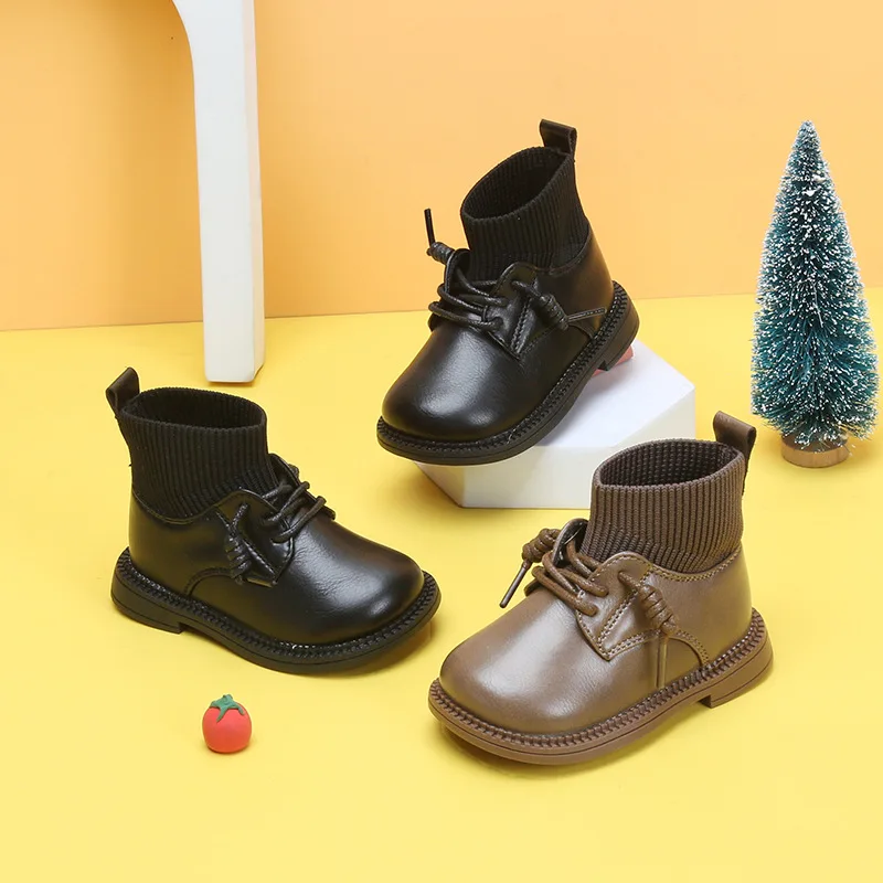 Autumn Winter Children's Short Boots Kids Socks Shoes Toddler Boys