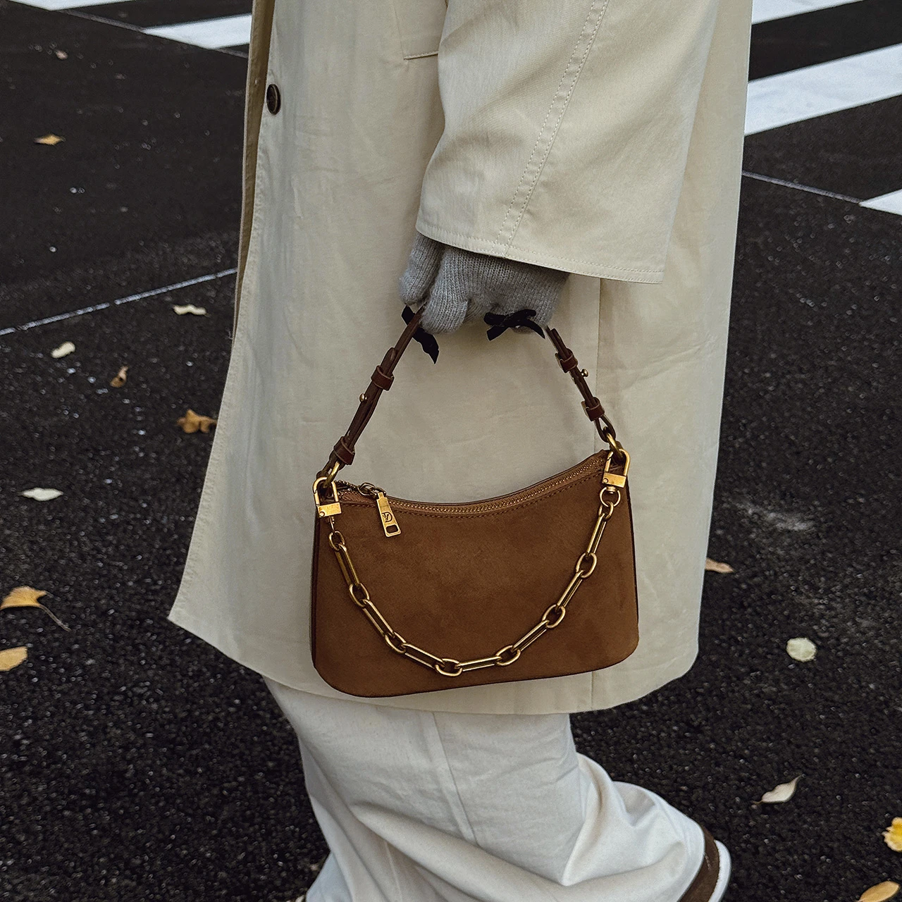 Mode Elegante Dame Kupplung Tasche Kette Handtasche Vintage Faux Wildleder Umhängetasche Umhängetasche Für Frauen Marke Pendeln Tote Kleine Geldbörse – Detail 22