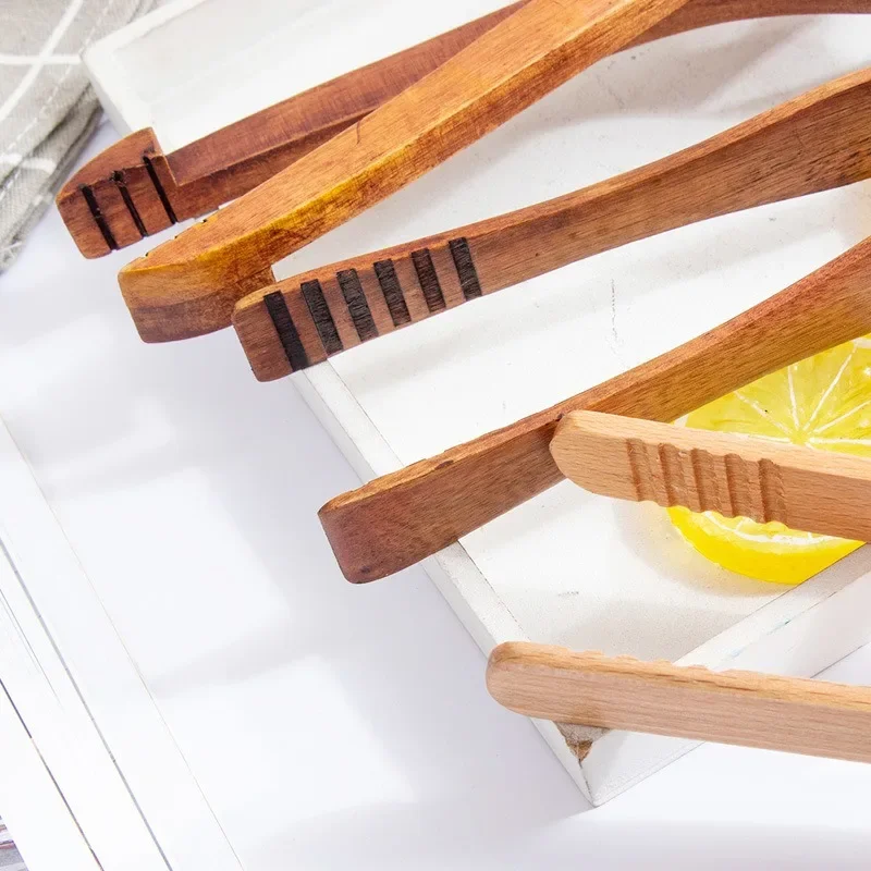 Kitchen Silicone Bamboo Tongs BBQ Grilling Clip Clamp Tong Salad Bread Tongs Eco Friendly Cooking Utensils