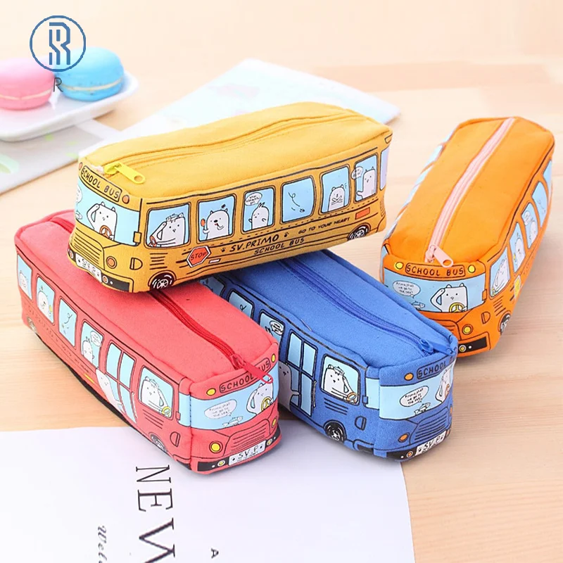 

Автомобильный пенал на молнии, чехол большой вместимости с мультяшным автобусом, для студентов, канцелярские принадлежности, школьные принадлежности