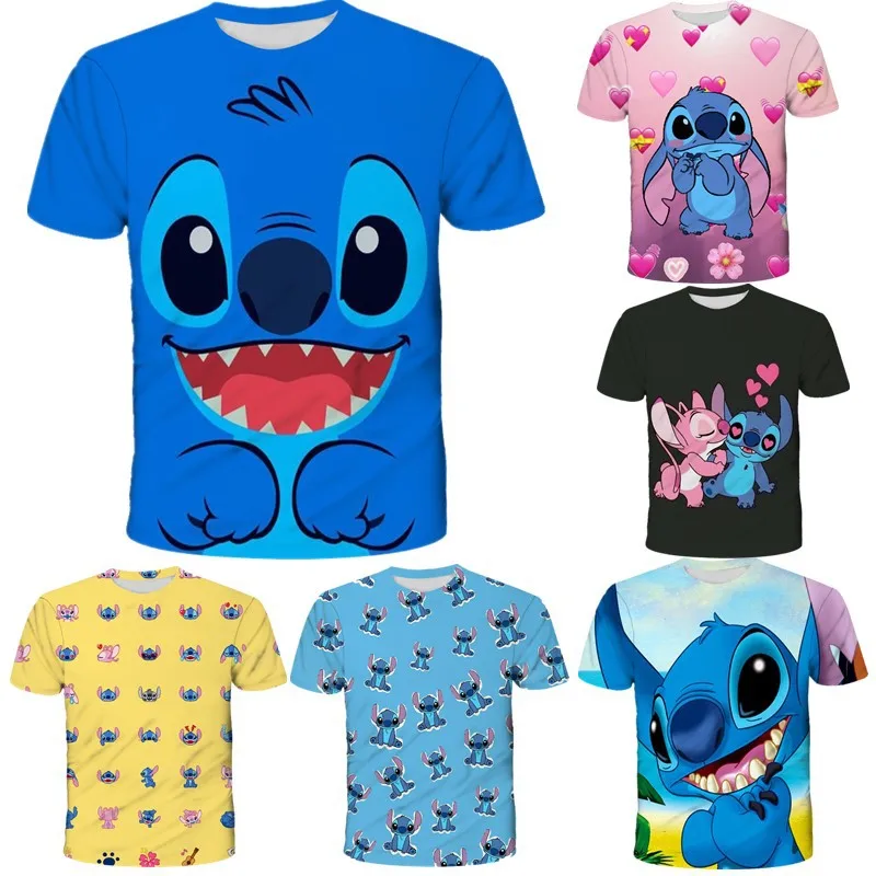 

Disney Stitch Short-sleeved T-shirt 3D Digital Printing Round Neck Fashionable Casual Couple Style Trendy Versatile Top