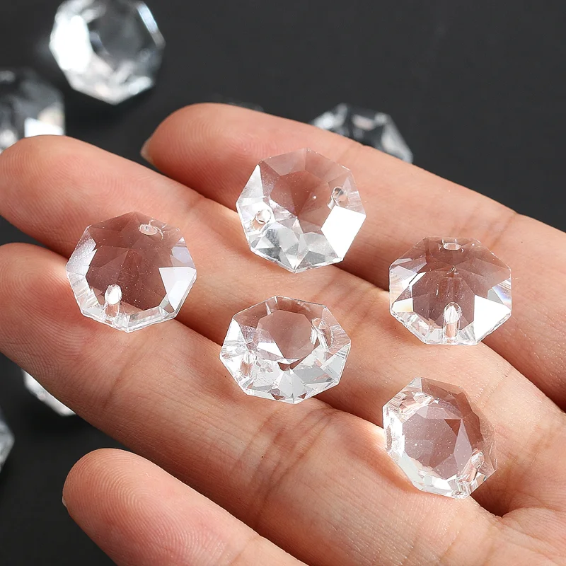 JaneYi 12 Pieces 30cm Clear Crystal Bead Strands 14mm Sparkly K9 Crystal Glass Octagon Beads Chandelier Lamp Bead Chain Hanging Ornament for DIY Christmas Tree Wedding Door Curtain Jewelry Decoration