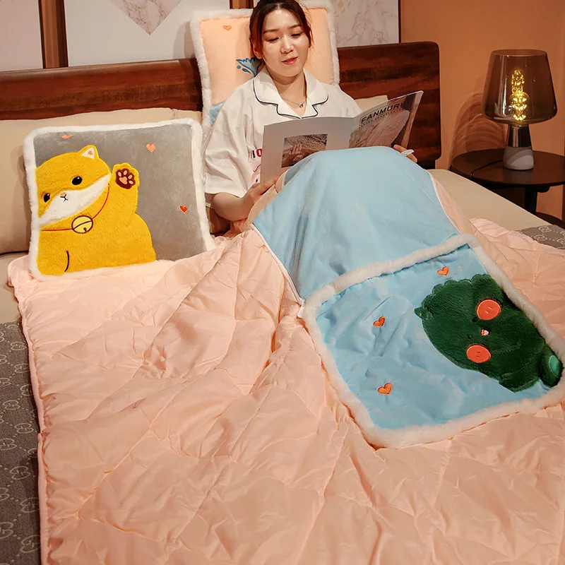 

Multifunctional 2-in-1 Pillow Blanket Throw Pillow with Quilt Stuffed Animals Pillow Cushion Home Decor