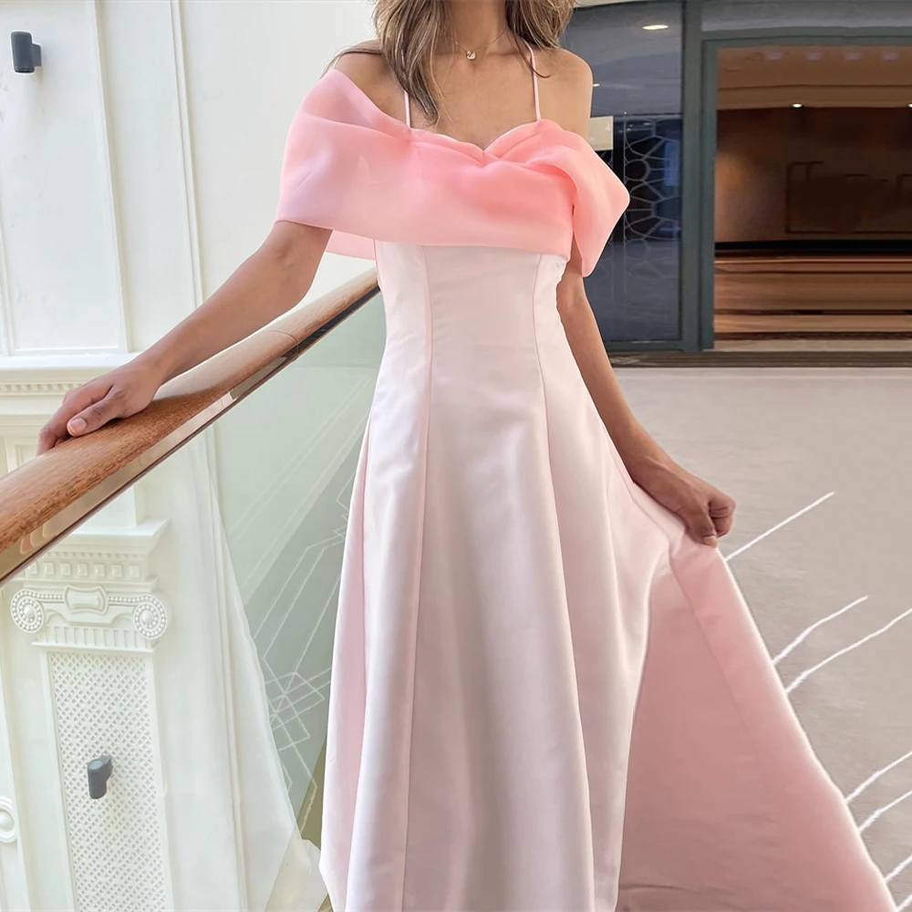 Classy Pink A Line  Evening Prom Dresses for Women Dubai Off the Shoulder Formal Occasion Dress Floor Length Wedding Party Gown