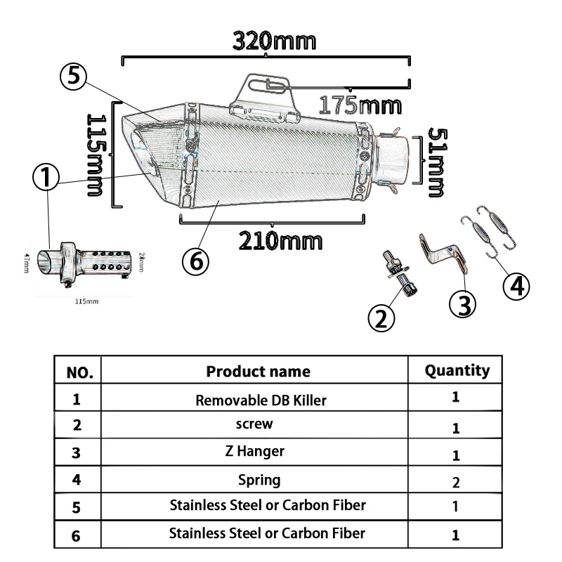  Moto D'échappement Pour ZONTES Pour ZT310R Pour ZT310T Pour  ZT310X Système d'échappement complet moto Modifié Tuyau liaison avant Tube  liaison intermédiaire Silencieux Echappement Moto (Taille : Type