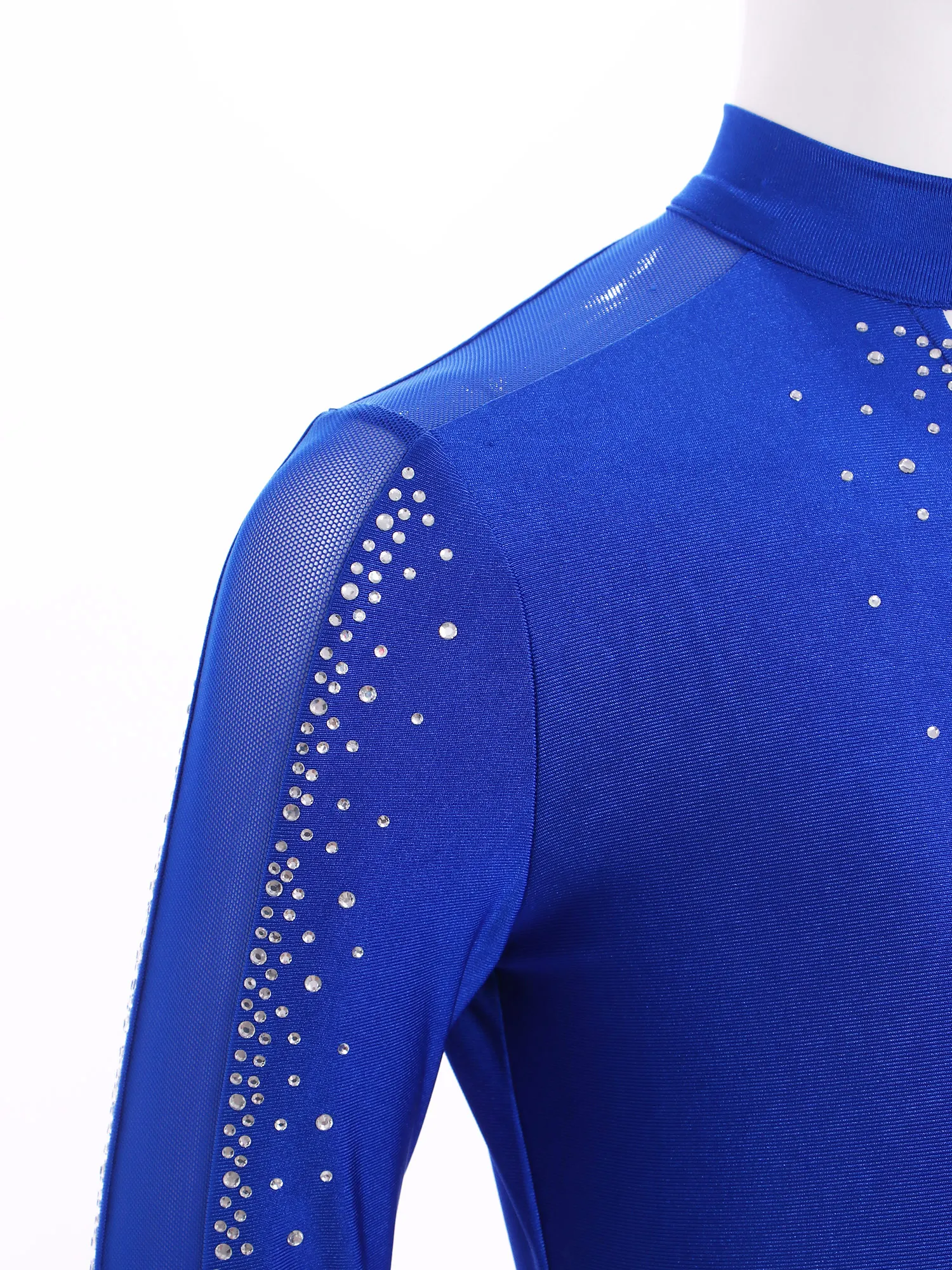 Kids Rhythmic Gymnastics Leotard for Boys Glittery Rhinestones Latin Dance Leotard Children Long Sleeve Figure Skating Bodysuit