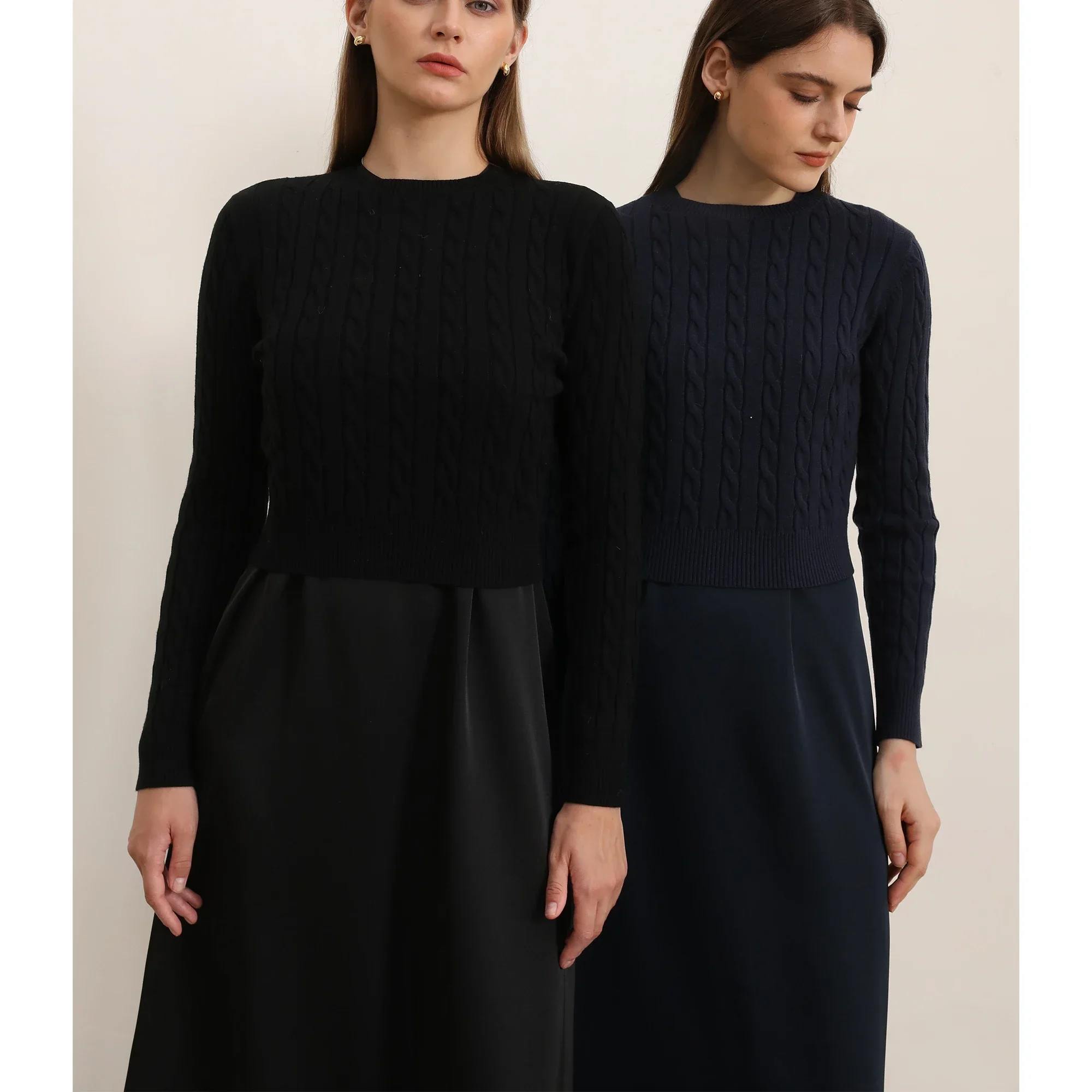 Elegant Women's Cableknit Sweater Dress - Soft & Versatile in Autumn Tones