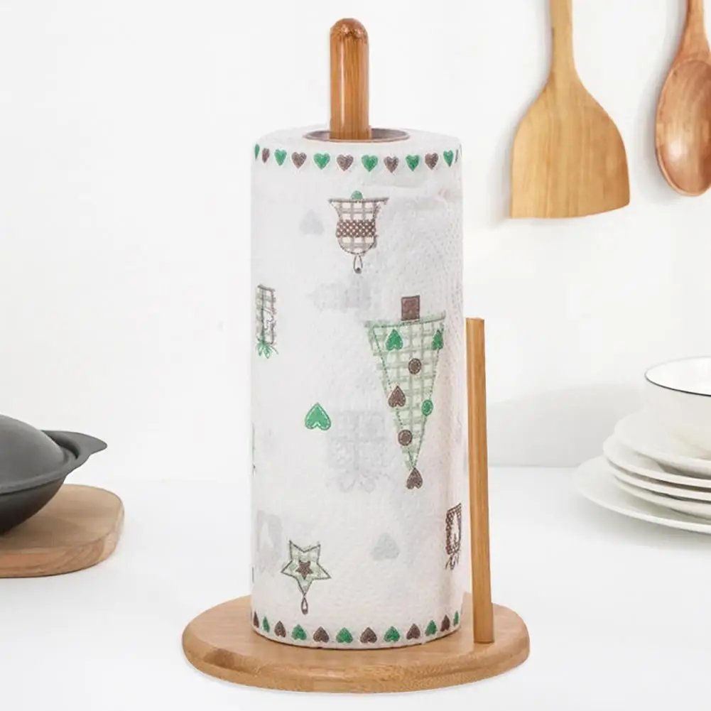 

Bamboo Roll Paper Towel Holder Stable Base Countertop Wooden Napkin Paper Towel Stand Dispenser Organizer Kitchen