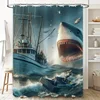 Modern Artistic Dramatic Shark Attack Waterproof Shower Curtain for Stylish Bathroom Decor, Easy Install 5