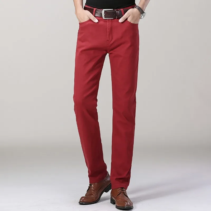 

Джинсы мужские стрейчевые, повседневные брюки из денима, Классический крой, прямые, хлопок, белые, хаки, красные