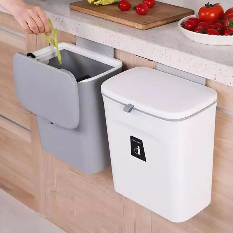 Cubo de basura para cocina, papelera colgante montada en la pared, para  puerta de armario, baño, con tapa cubo basura papelera baño bote de basura  cubo basura reciclaje cubos de basura cocina