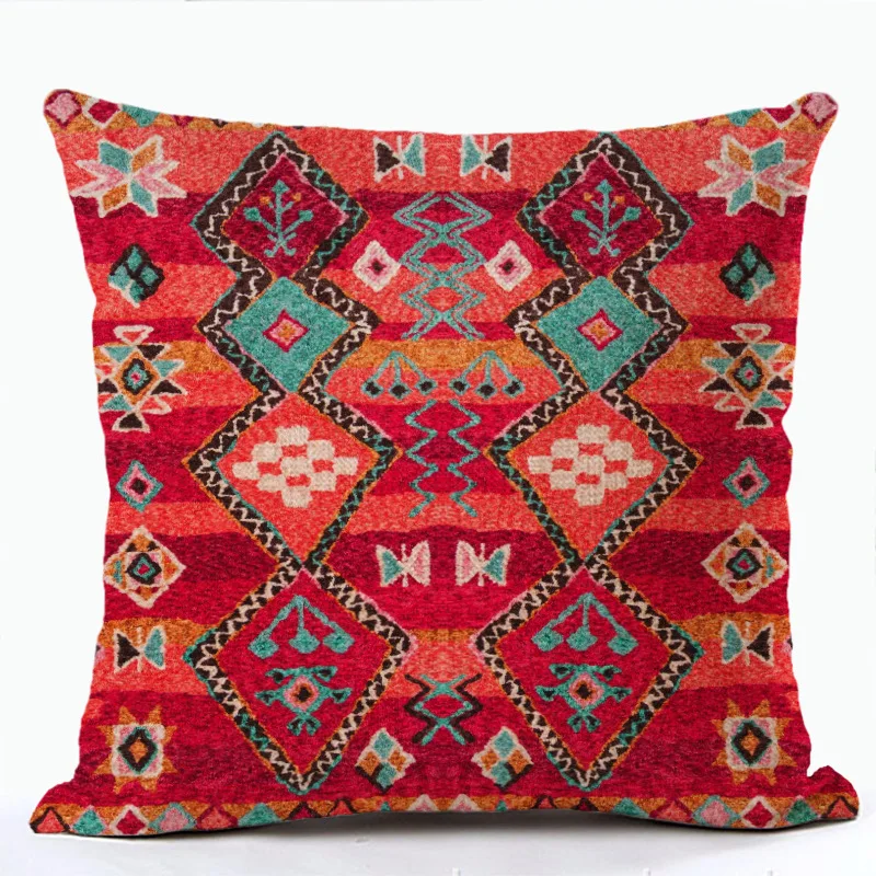 Bohemian Patterns Linen Cushions Case Multicolors Abstract Ethnic Geometry Print Decorative Pillows Case Living Room Sofa Pillow 