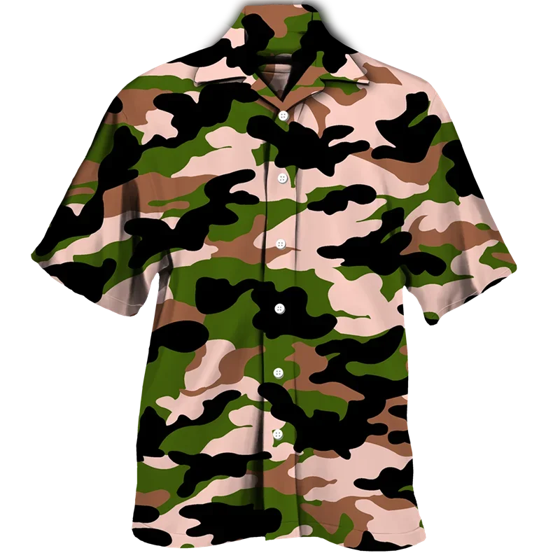 thumbnail image 1 of Nuevas camisas de hombre con estampado 3D de camuflaje, camisetas casuales de manga corta con cuello vuelto para parejas, camisas militares tácticas de un solo pecho, 1 of 5