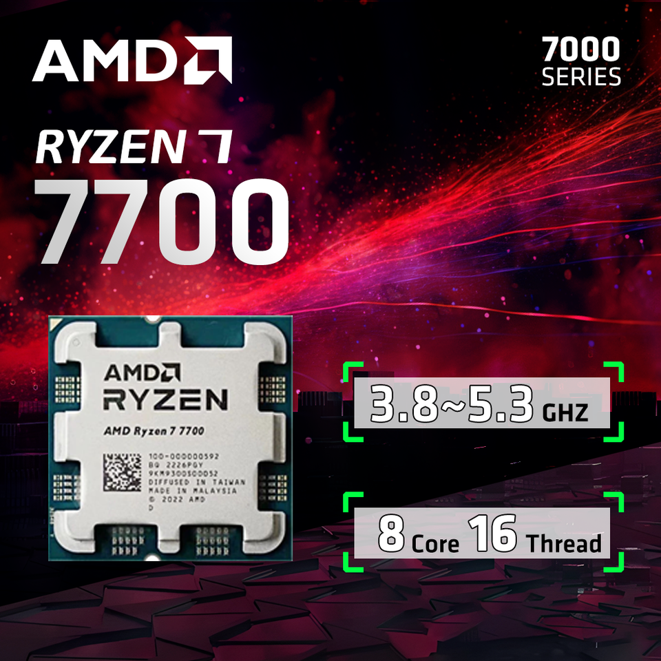 AMD Ryzen 7 7700 Processor 5.3GHz 8-Core 16-Thread L3=32MB Game Cache 5NM DDR5 Socket AM5 CPU Integrated Graphics R7 7700 no fan