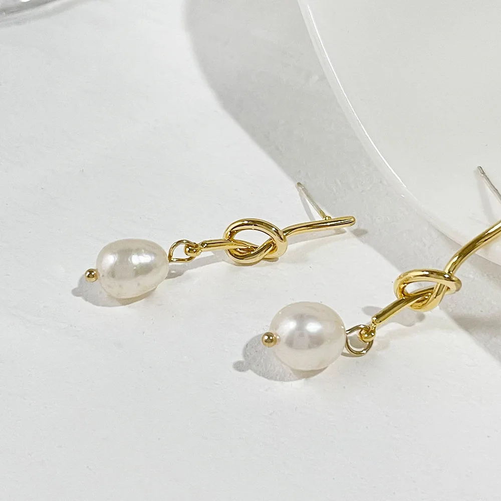 Isha Dainty Pearl Drop Chain Stud Earrings | Caitlyn Minimalist