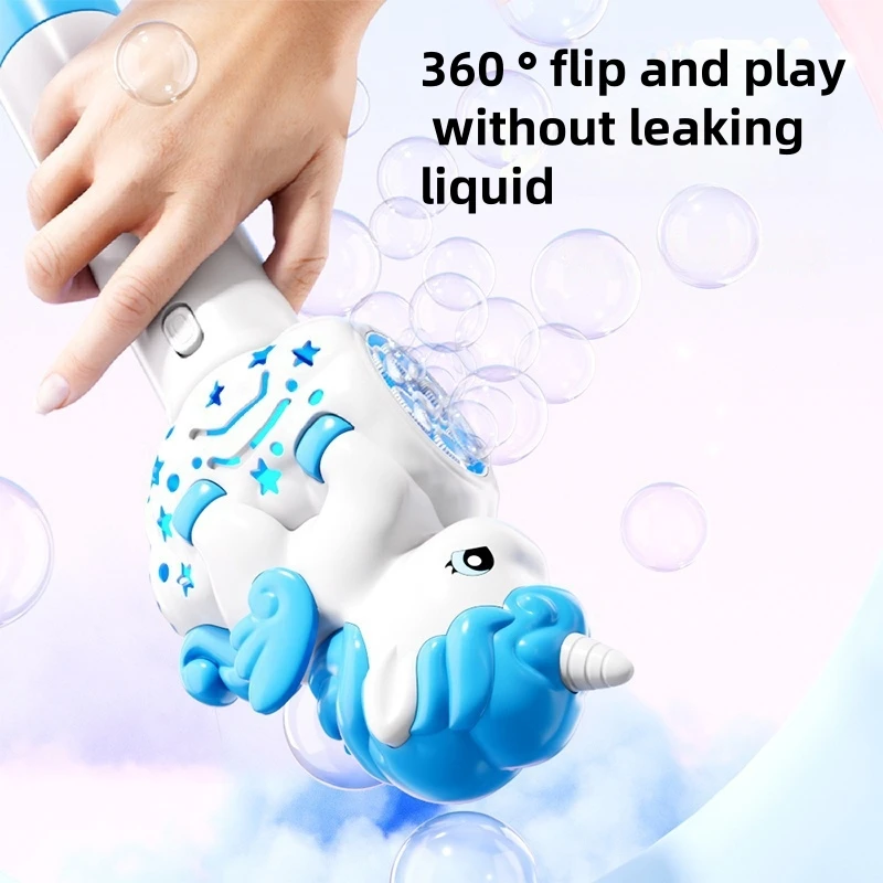 Childrens Unicorn Bubble Blower Machine With Light Automatic Toy_voghion.com