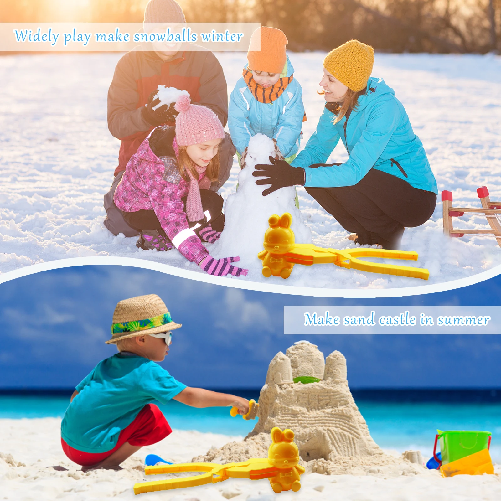 Bunny-shaped Snow Shovel Clips Fun Winter Snowball Fights Toys Kids Gifts for Christmas Thanksgiving Birthdays Toys