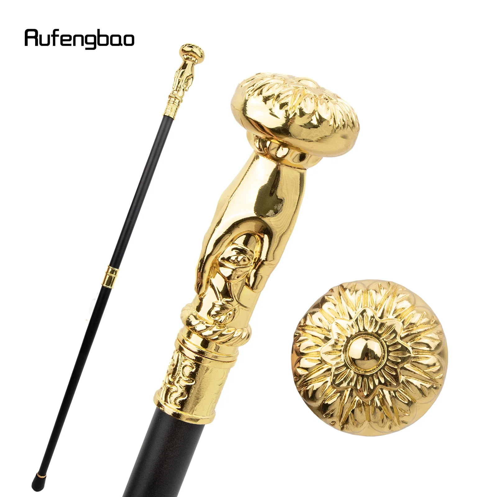 花のウォーキングスティック装飾的な杖エレガントなかぎ針編みのノブ金色ファッショナブルパーティー93cm