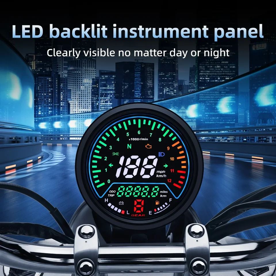 Tacómetro Moto Universal 12V - 6.5 Cm, Velocidad Hasta 160 Km/h, Retroiluminación LED, Fácil Instalación