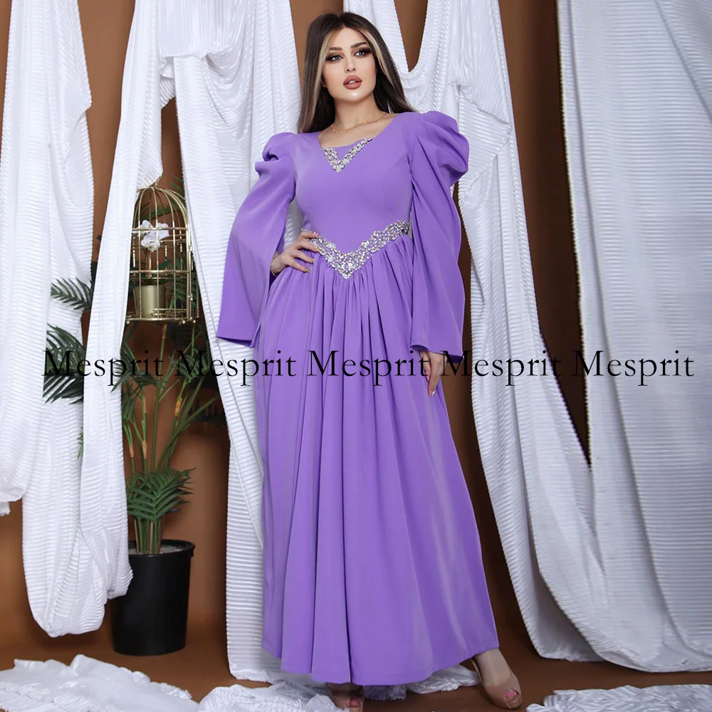 

Вечернее платье лавандового цвета, платье для выпускного вечера в арабском стиле Саудовской Аравии с V-образным вырезом, бусинами и длинным рукавом, Индивидуальный размер, трапециевидные вечерние платья, платье для торжественных случаев, 2024