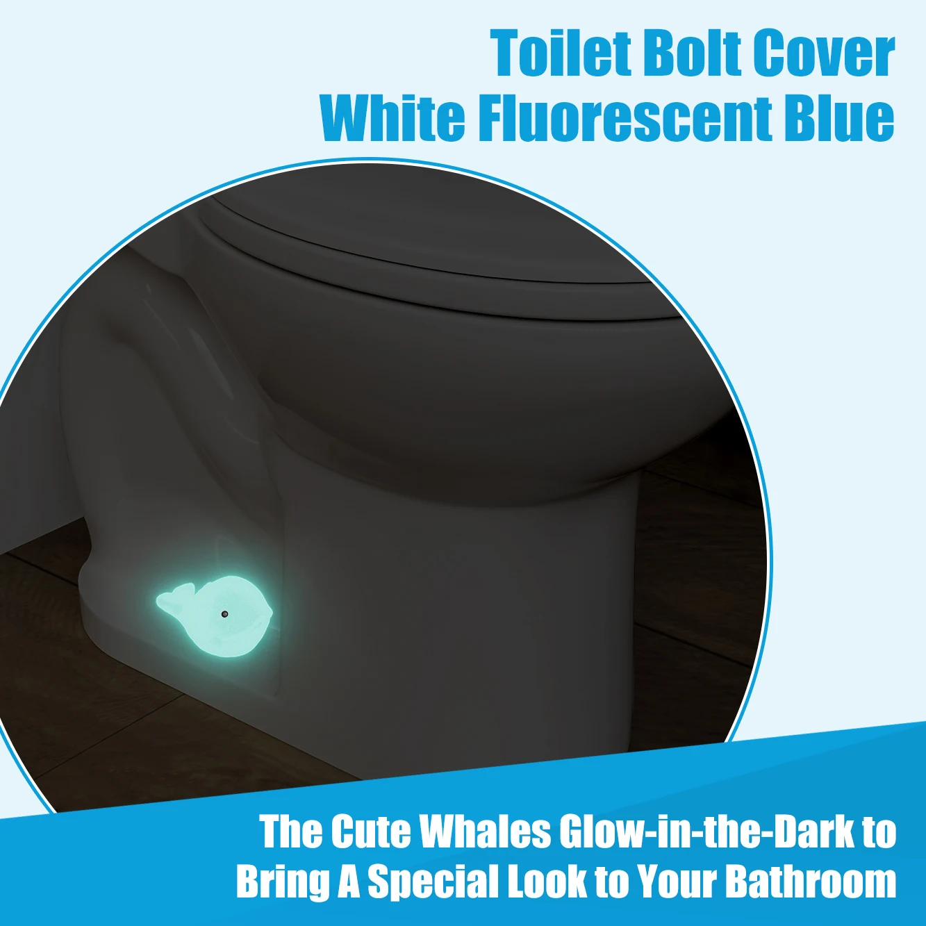 MENNTY 2-Pack Toilet Bolt Covers, Glow-in-the-Dark Whale Toilet Bolt Covers, Caps for Bottom of Toilet, Cove