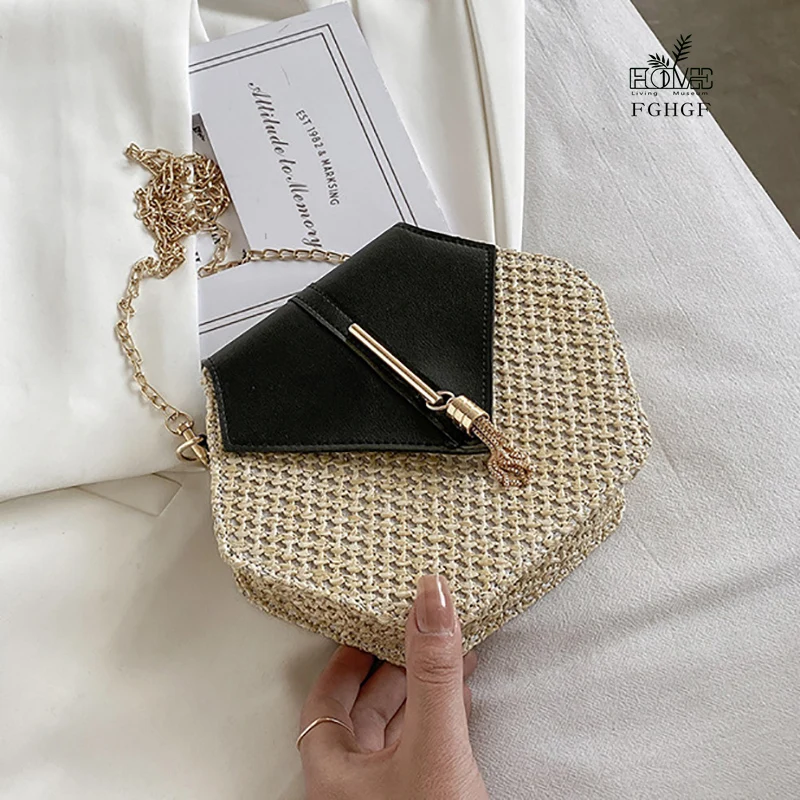 

Summer Fashion Women Shoulder Bags Handmade Straw Crossbody Small Messenger Bag Travel Beach Tassel Handbag Purse