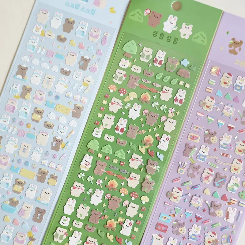 MINKYS New Arrival 3pcs 6pcs Kawaii Bear Ribbon Laser Bling Stickers DIY Scrapbook Stickers Confetti Decoration DIY Photo Frame - Image 12
