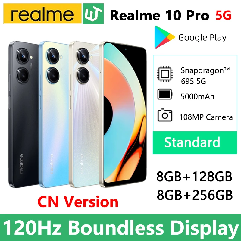  realme 10 Pro 5G Smartphone 6.72" 120Hz Boundless Display Snapdragon 695 Processor 108MP Camera 33W SUPERVOOC Charge 5000mAh New 