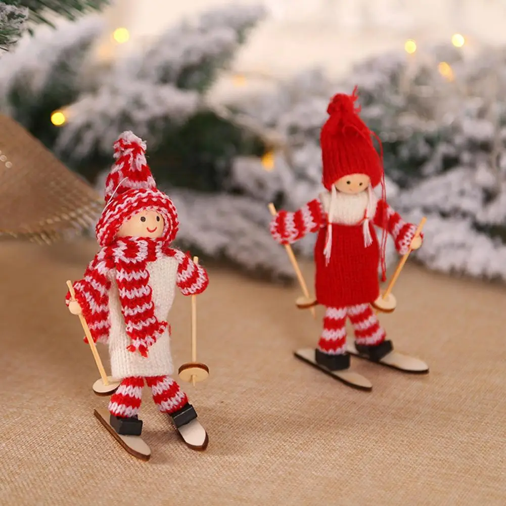 Christmas Party Decor Handmade Knitted Christmas Ski Girl Doll