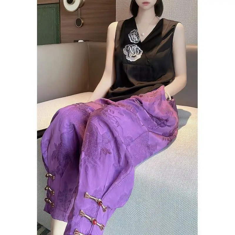new Chinese syle fashion Chinoiserie casual pants Summer fashion design sense lady women vintage cheongsam trousers