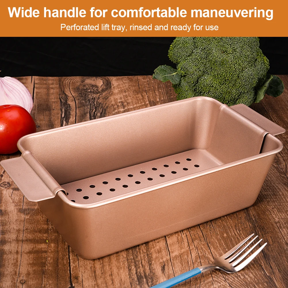 Non Stick Meatloaf Pan W/ Detachable Drain Tray for Baked Loaves (Rose Gold)