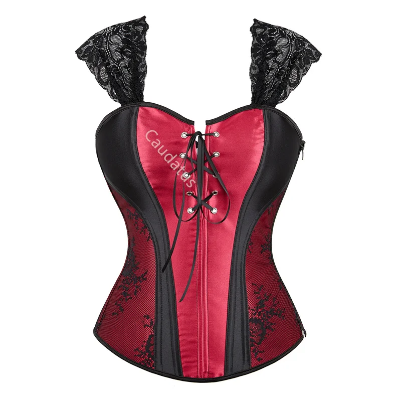 Corset Plus Size Top Bustier Overbust Straps Women Sexy Gothic Lace up Lingerie Outfit Burlesque Halloween Black Red Green Blue