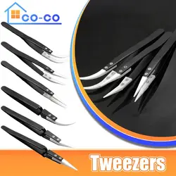 1pcs Anti-Static Ceramic Tweezers Stainless Steel Industrial Ceramic Tweezers Insulated Straight/Curved Tip Black-Whit Tweezers