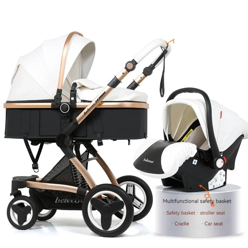 2025 NEW Baby Stroller 3in1 Waterproof Pu leather luxury stroller with car seat Adjustable handle With mosquito net,foot cover 1