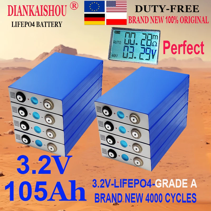 

Original A-grade 3.2V 105Ah Lifepo4 Battery Lithium Iron Phosphate for 12v Campers Golf Cart Off-Road Solar Wind Yacht Tax Free