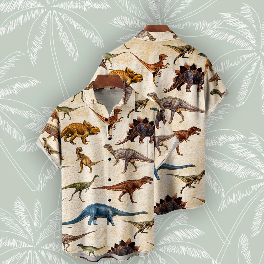 

Dinosaur Shirt Fashion Cartoon Tops High Quality Oversized Summer Short Sleeve Hawaiian Shirts for Men 2023 Beach Camicia Uomo